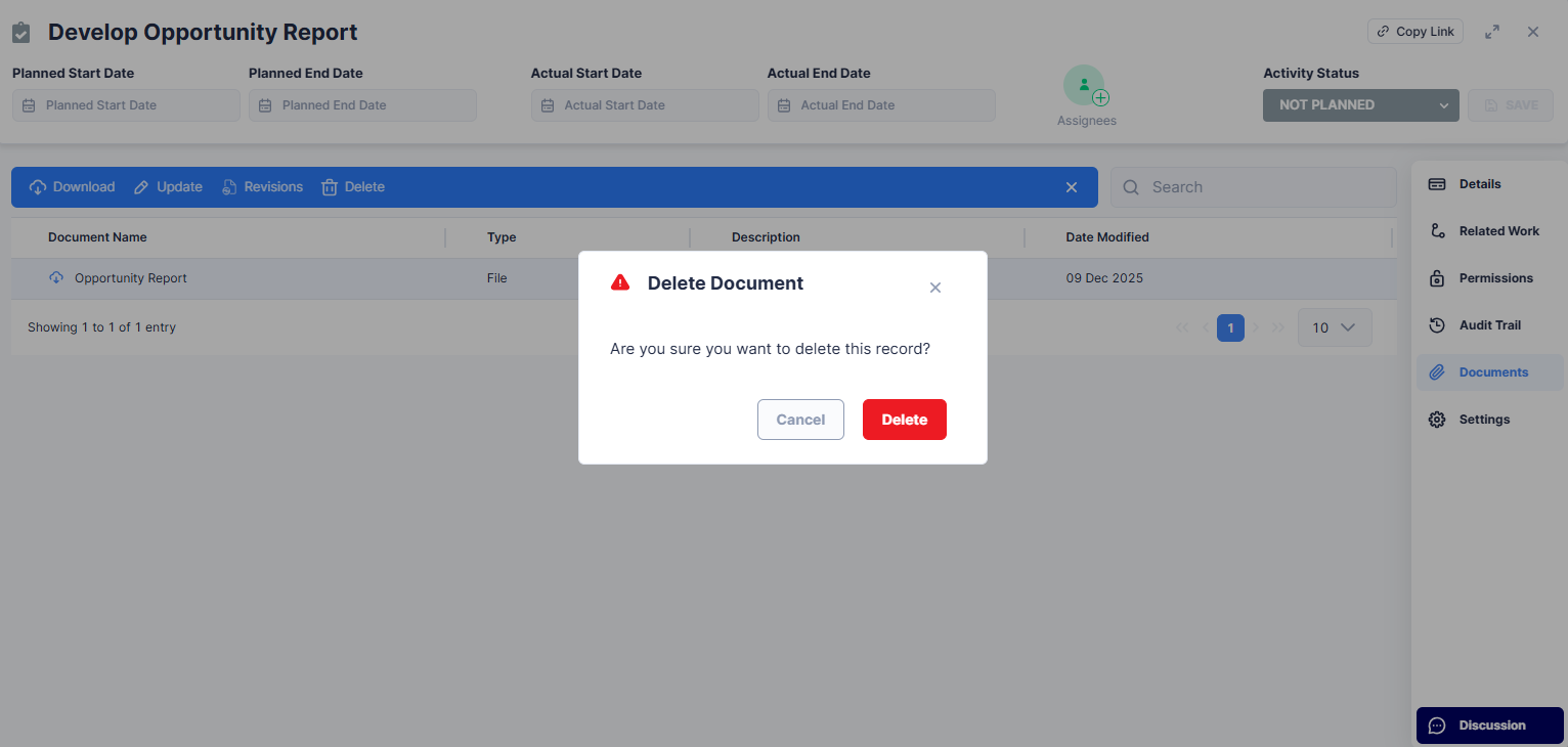 Delete confirmation for document