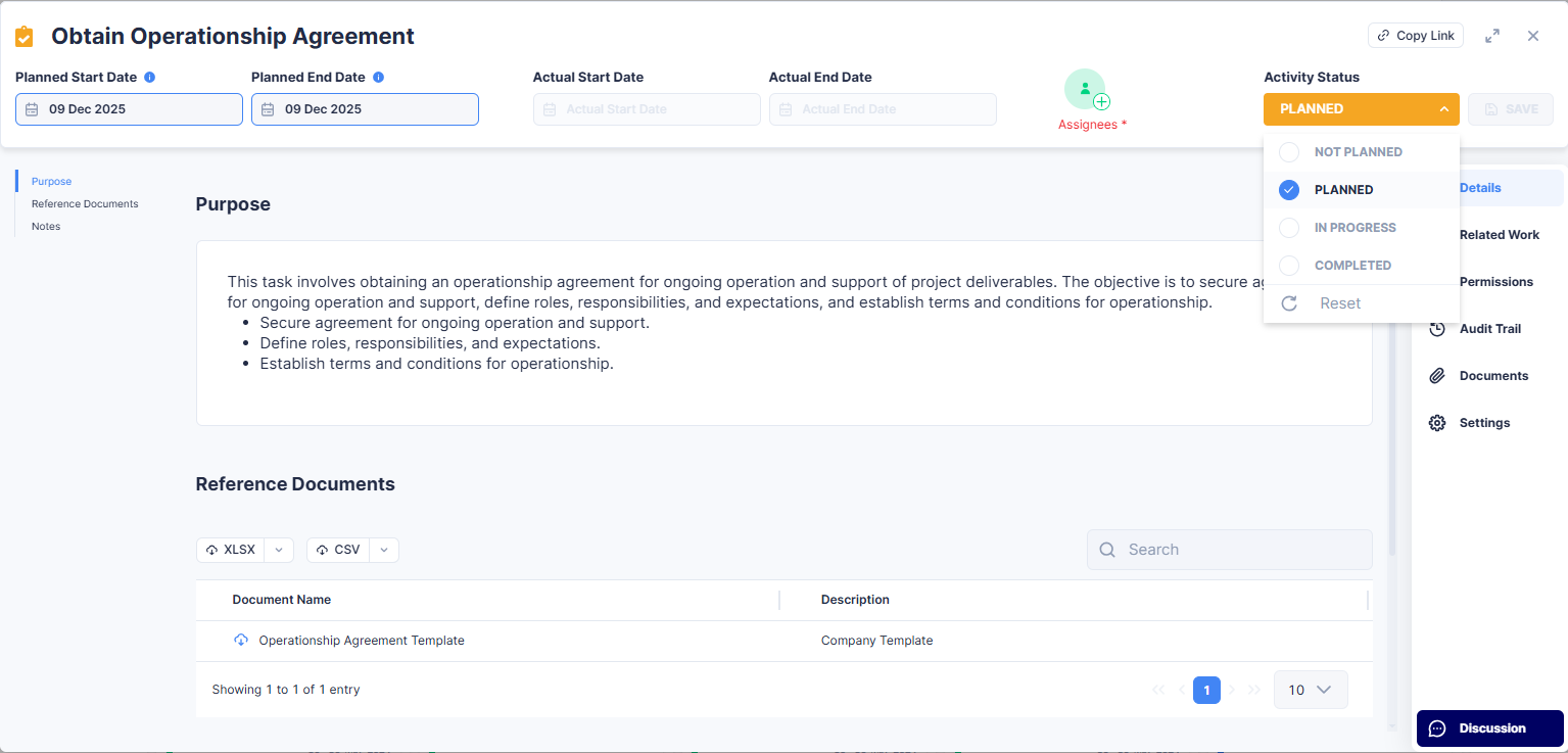 Status dropdown and endorsement panel highlighted
