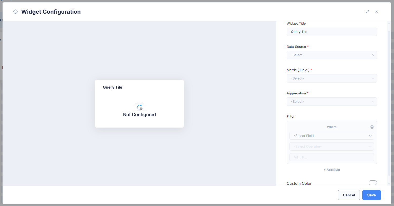 Query Tile Widget Configuration panel