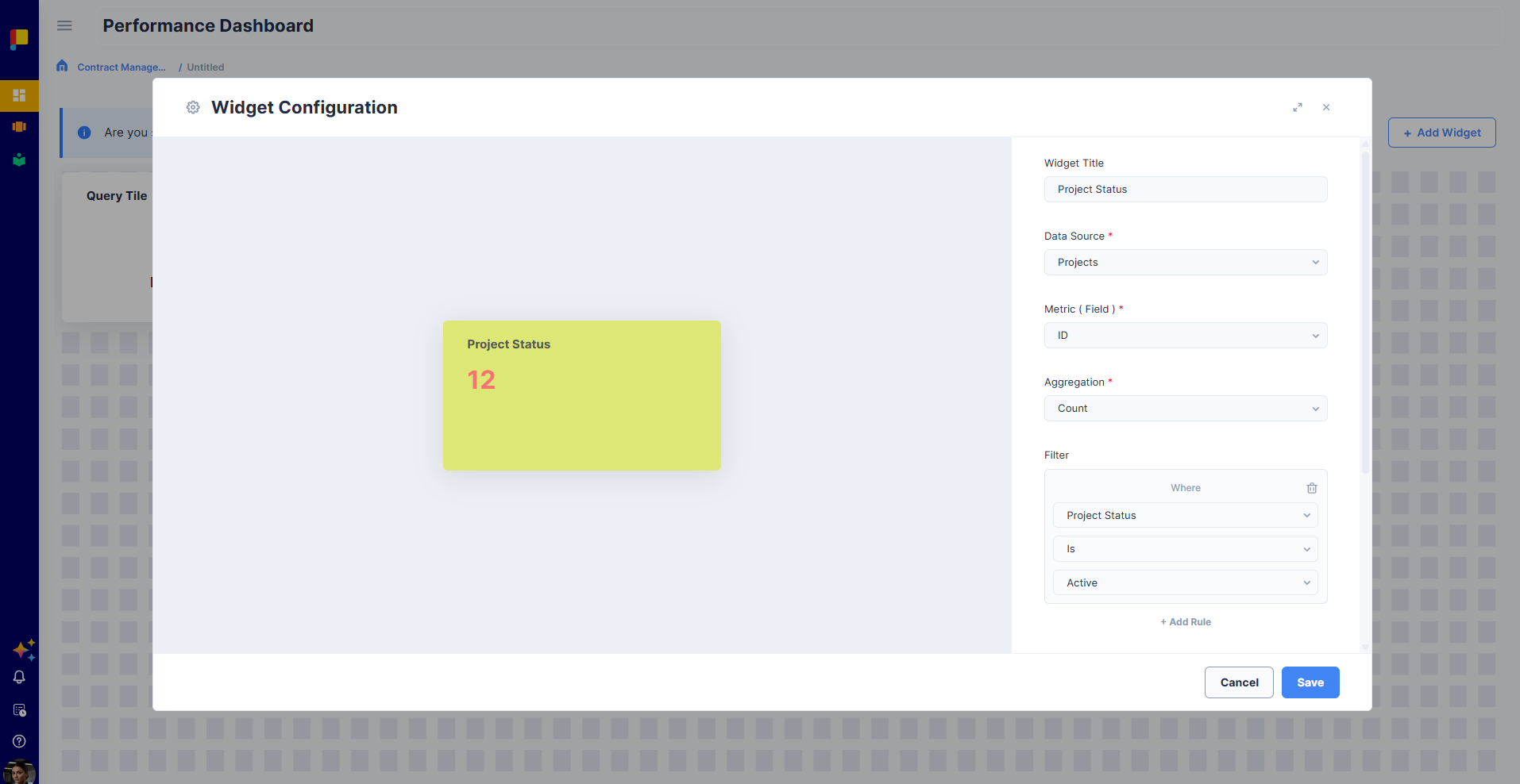 Query Tile with grouped AND filter rules and the resulting number
