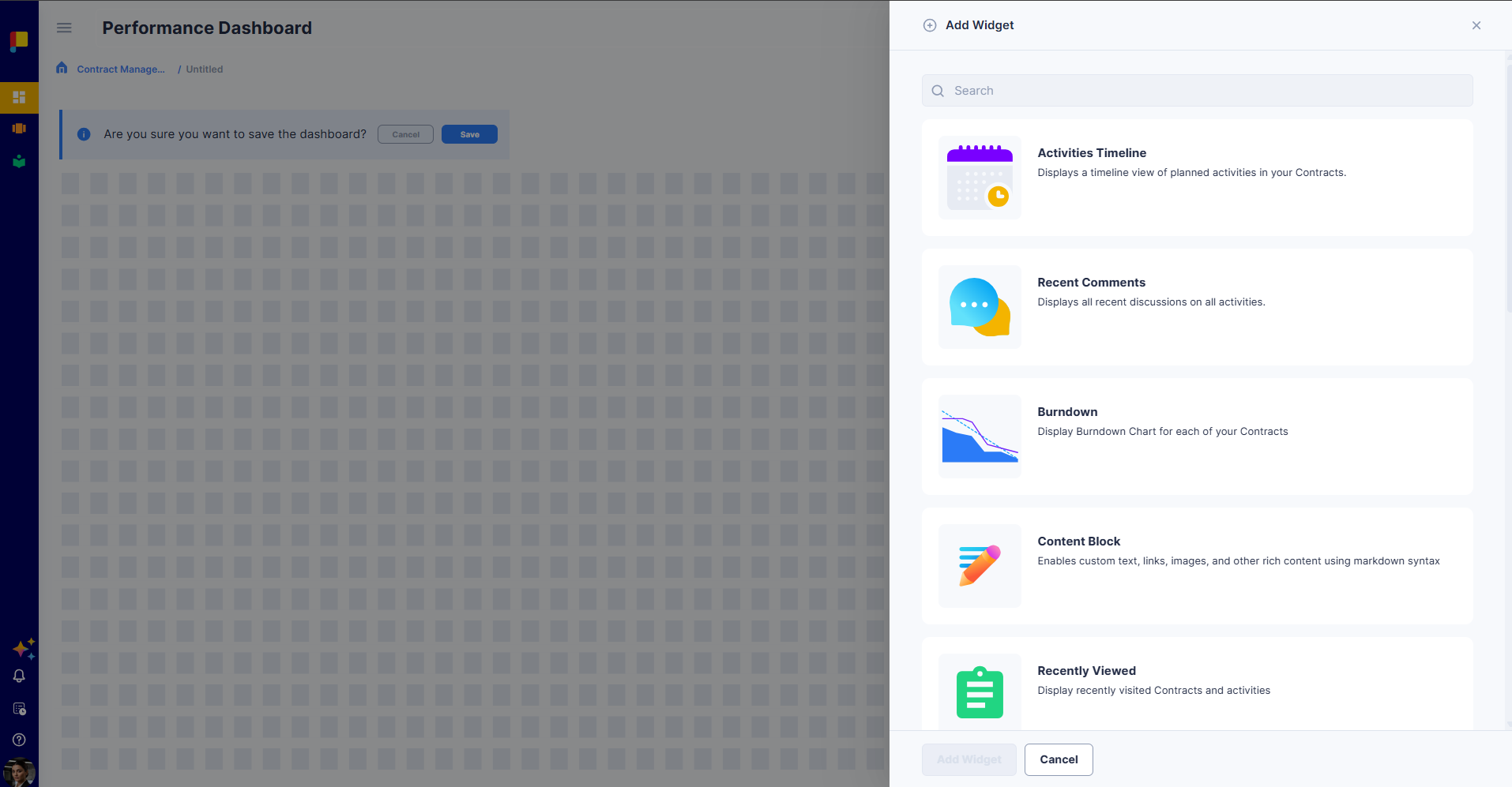 Add Widget catalogue