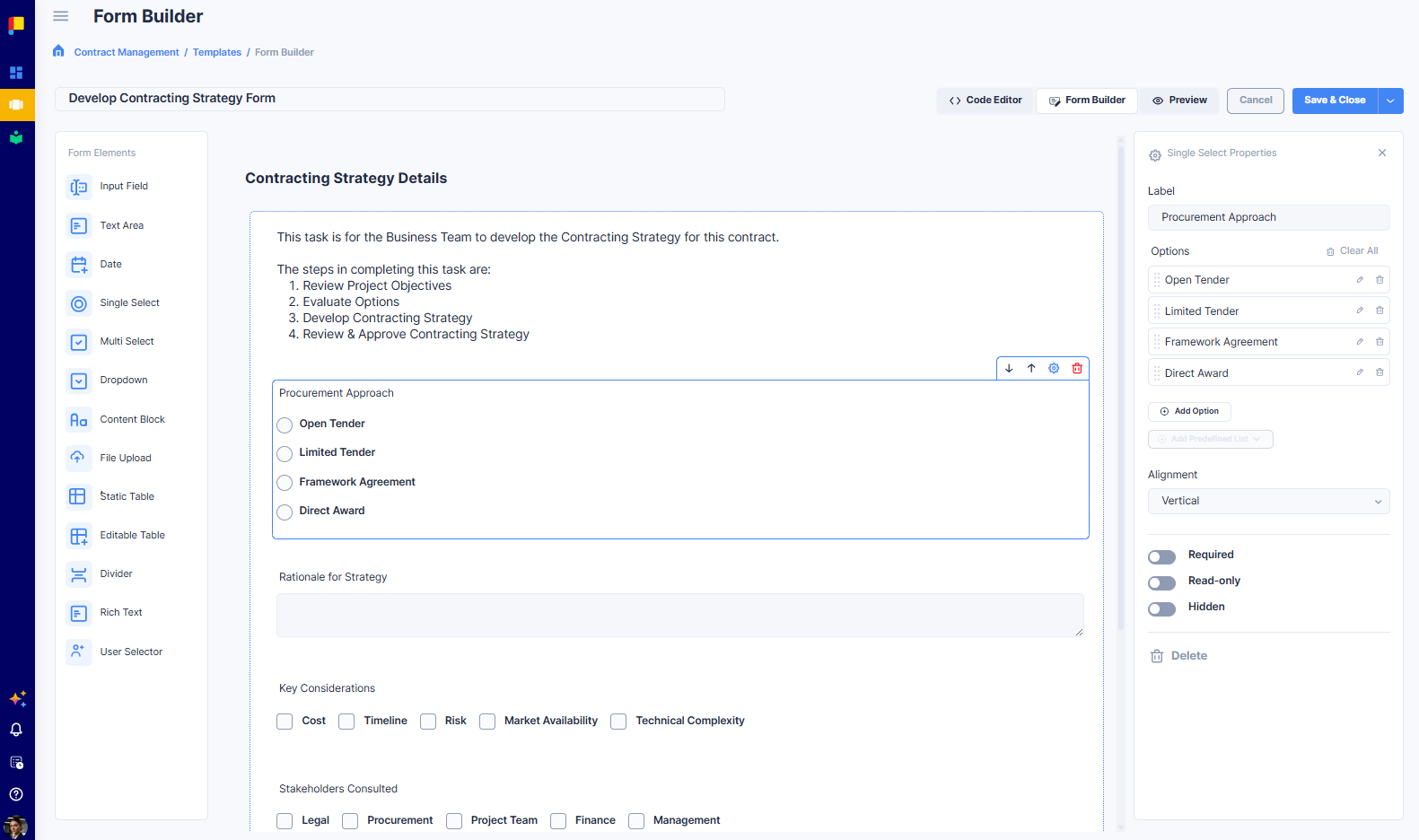 Form Builder canvas