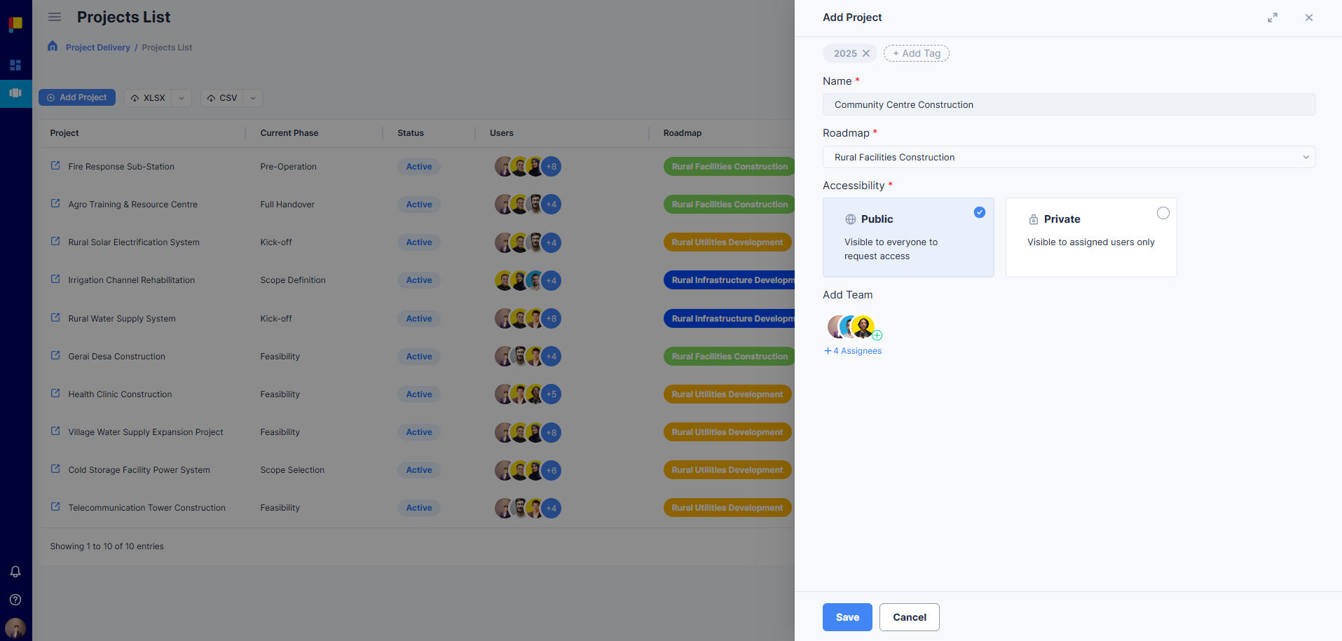 Dashboard with Add Project button highlighted