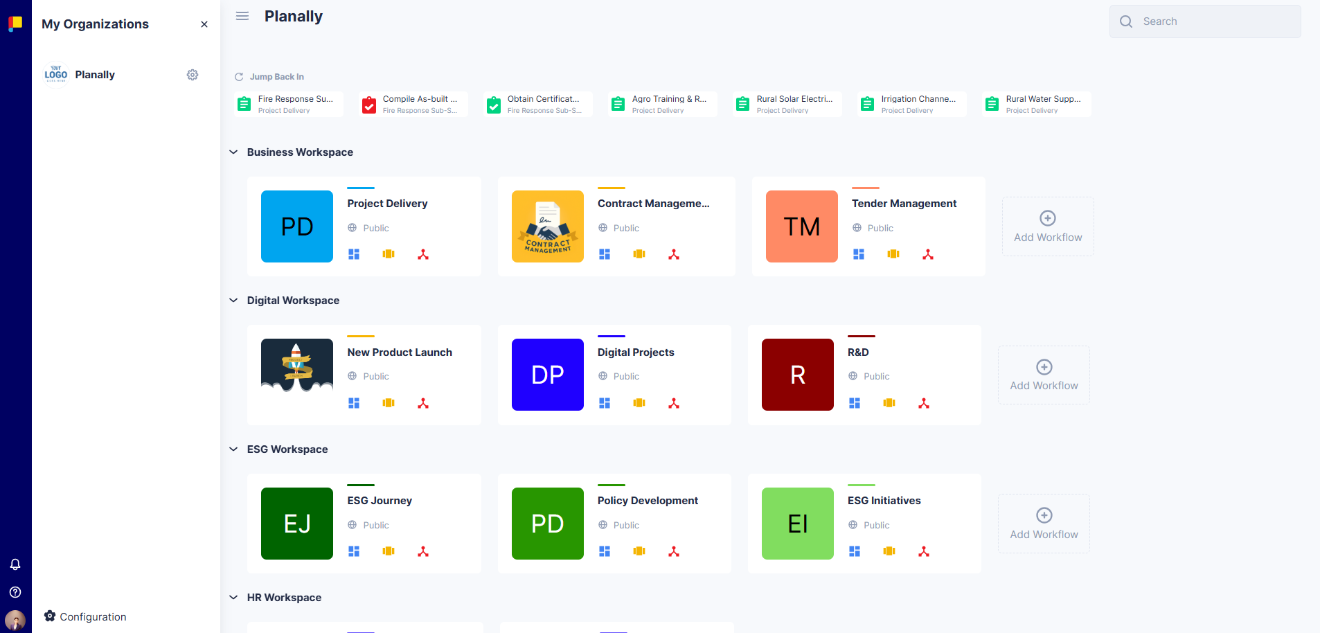 Planally dashboard overview