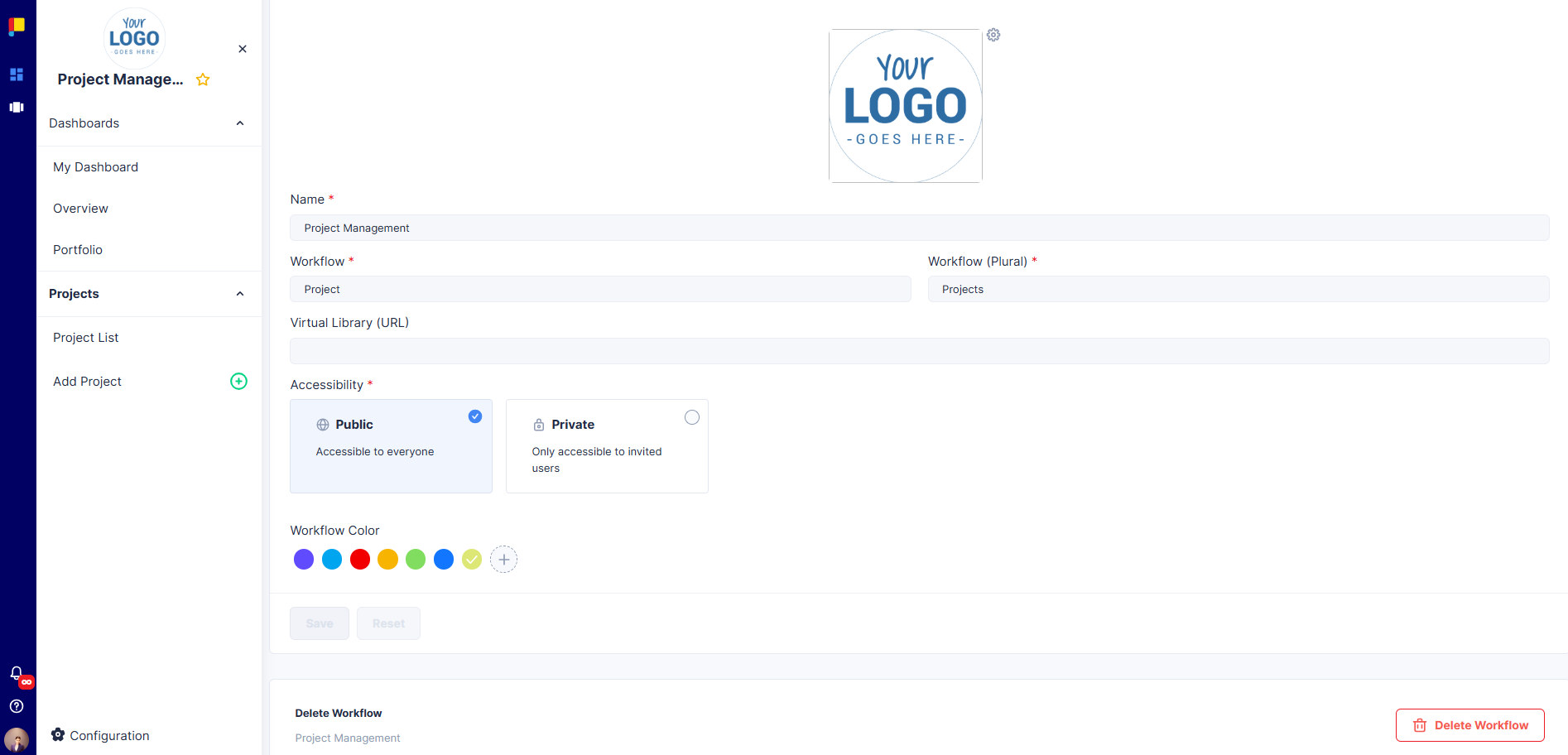 Workflow Settings page