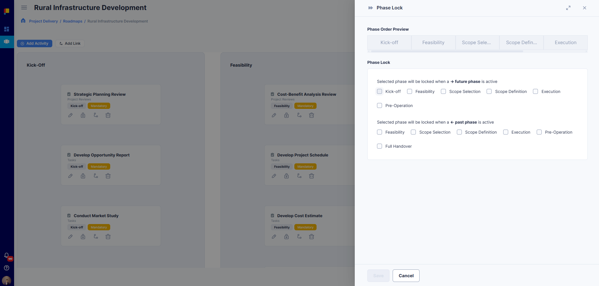 Project notification showing update option